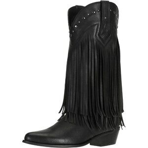 SheSole Women Black Faux Suede Cowgirl Cowboy Boots Block Heel Western Shoes